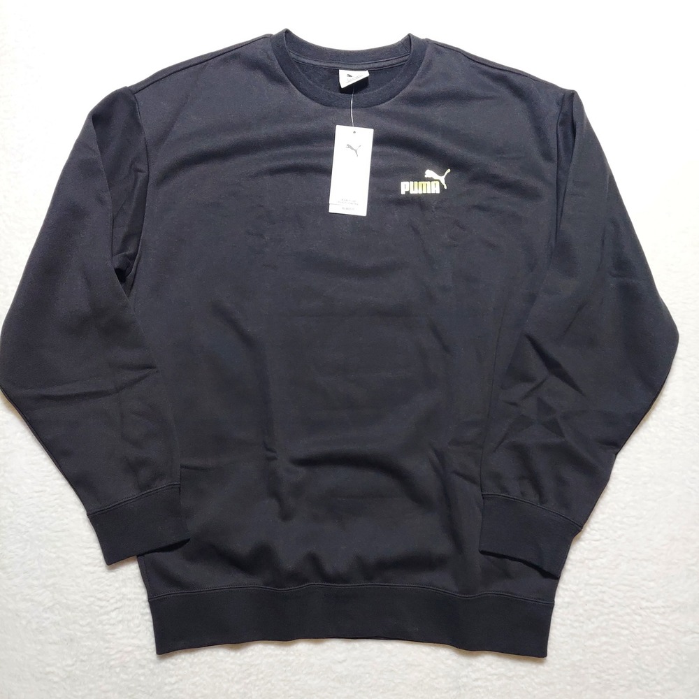 Puma Maximal Metallic Crew Sweatshirt Men's Small Black NWT Gold Logo 634455 01